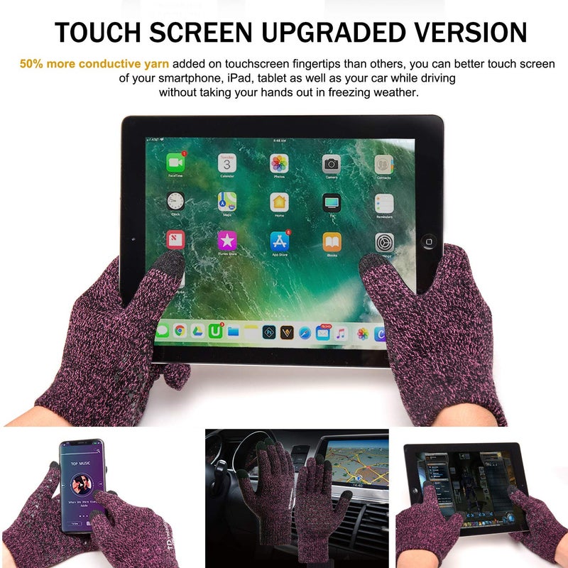 TRENDOUX Winter Gloves for Women, Knit Touch Screen Glove Texting Smartphone Driving - Anti-Slip - Elastic Cuff - Thermal Soft Upgraded Lining - Hands Warm in Cold Weather - Rose - M - Image 2